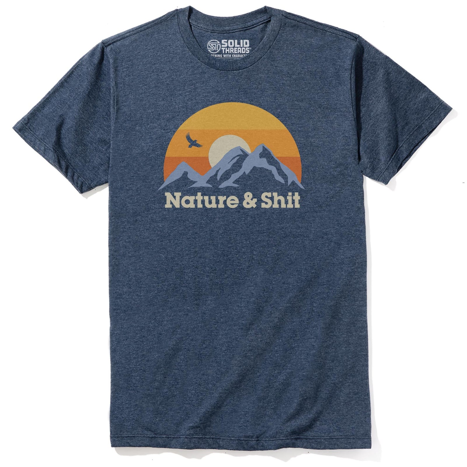 Nature & S T Funny Staple T-shirt in Navy Heather - Front View