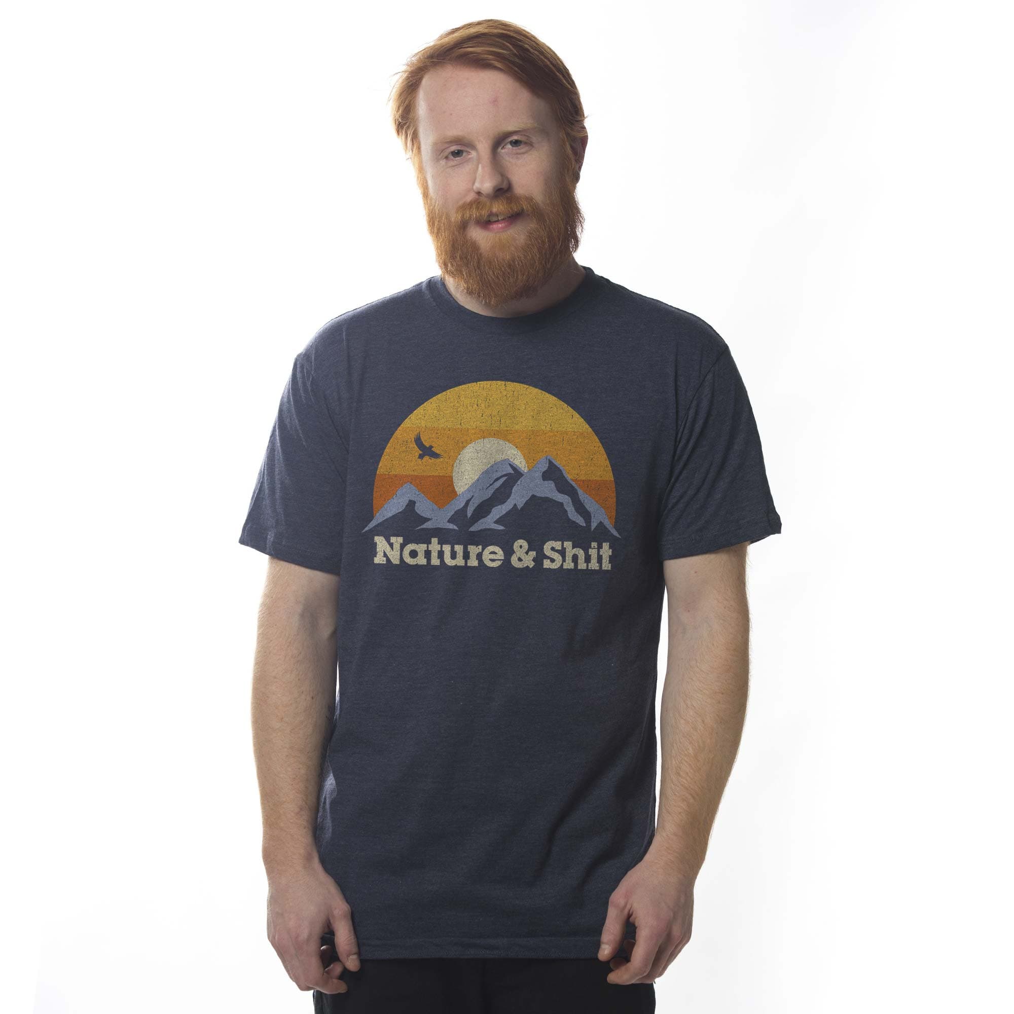 Men's Nature & Shit Funny Graphic T-Shirt | Vintage Mountain Sunset Tee On Model | Solid Threads