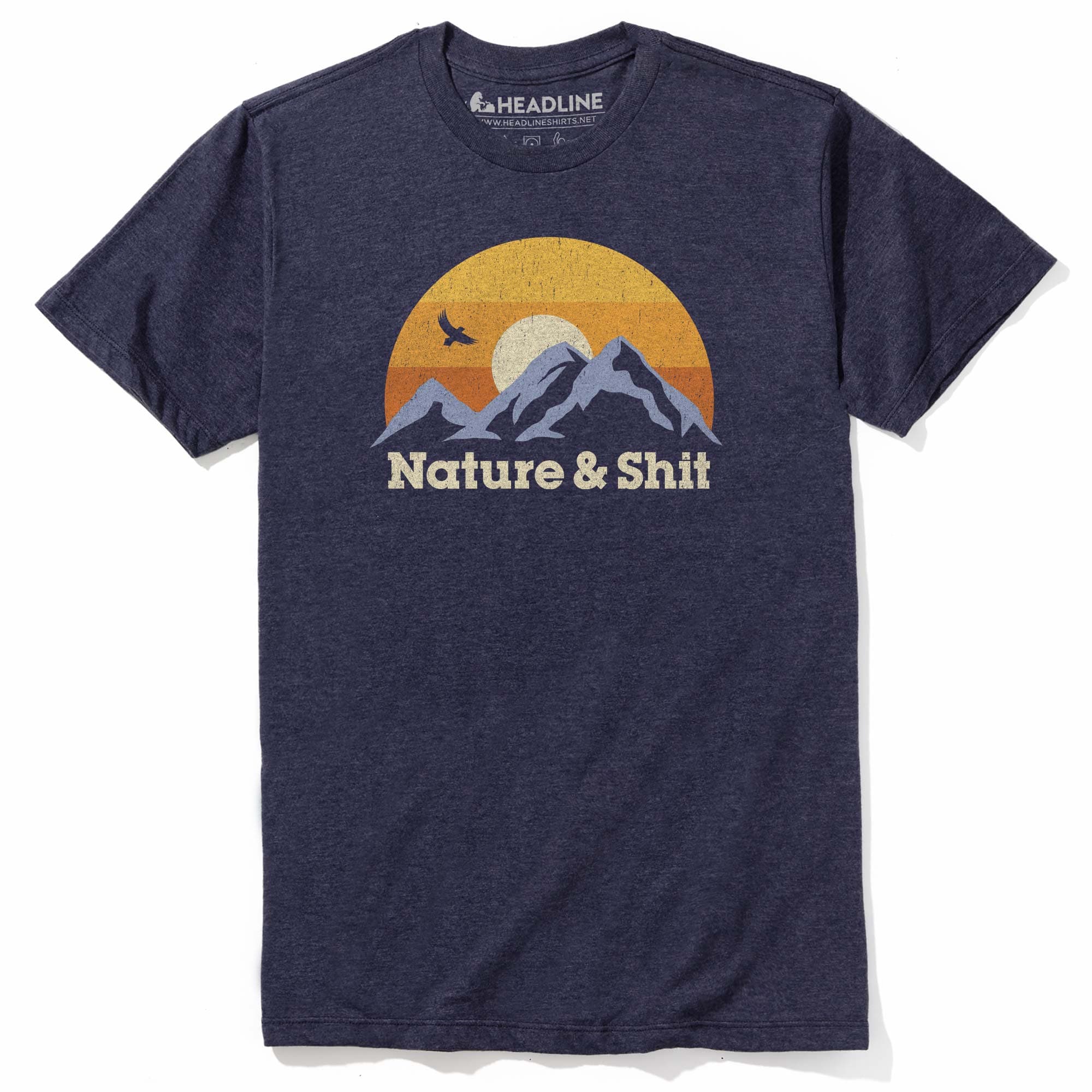 Men's Nature & Shit Funny Outdoorsy Graphic T-Shirt | Vintage Mountain Sunset Tee | Solid Threads