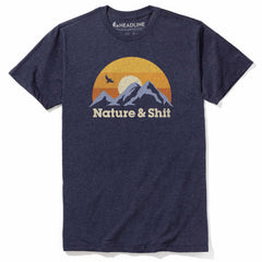 Nature & Shit Funny Hiker Graphic T-Shirt | Retro Mountain Sunset Tee Navy / 3XL