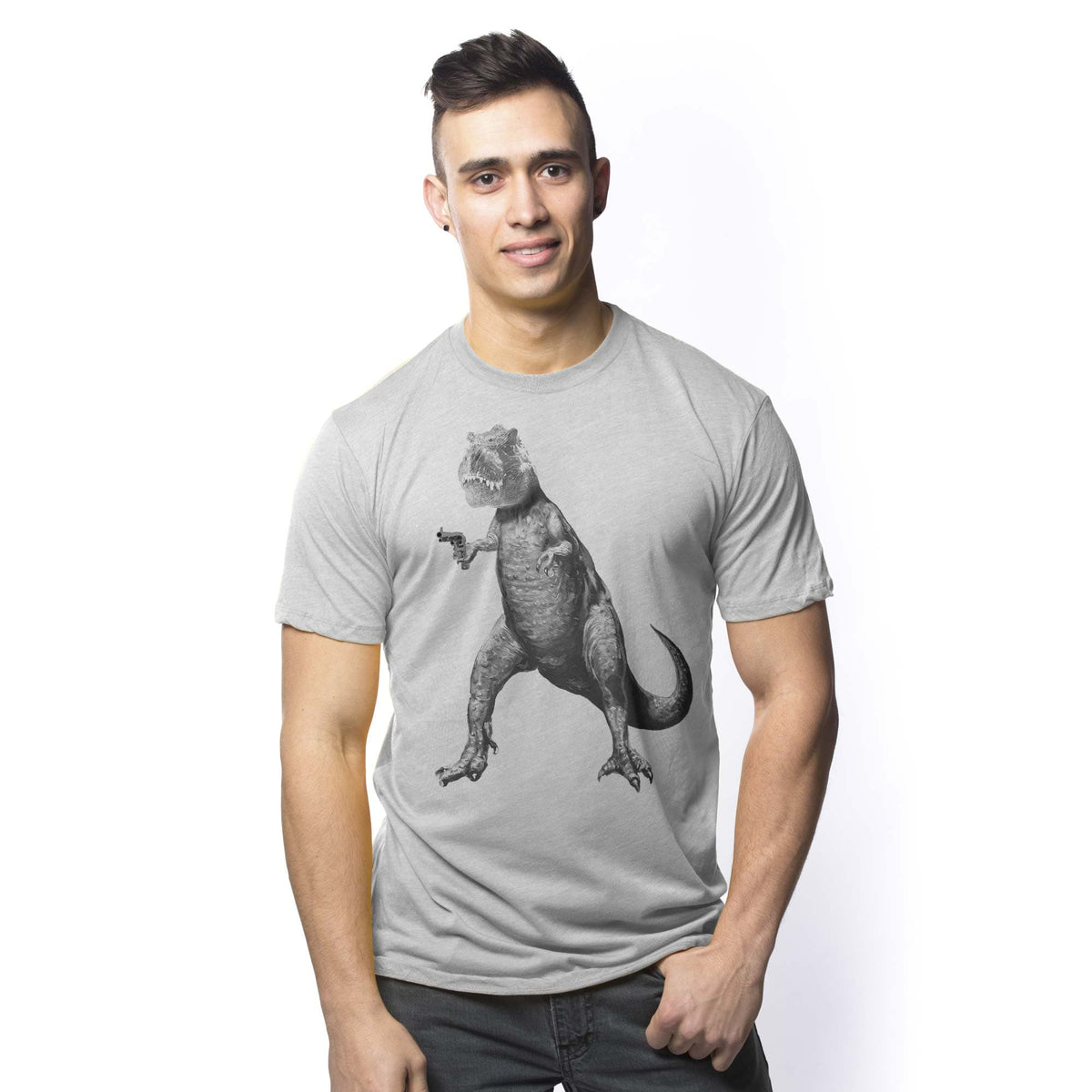 Men's Deadliest Predator Cool Graphic T-Shirt | Designer T-Rex Dinosaur  Tee On Model | Solid Threads
