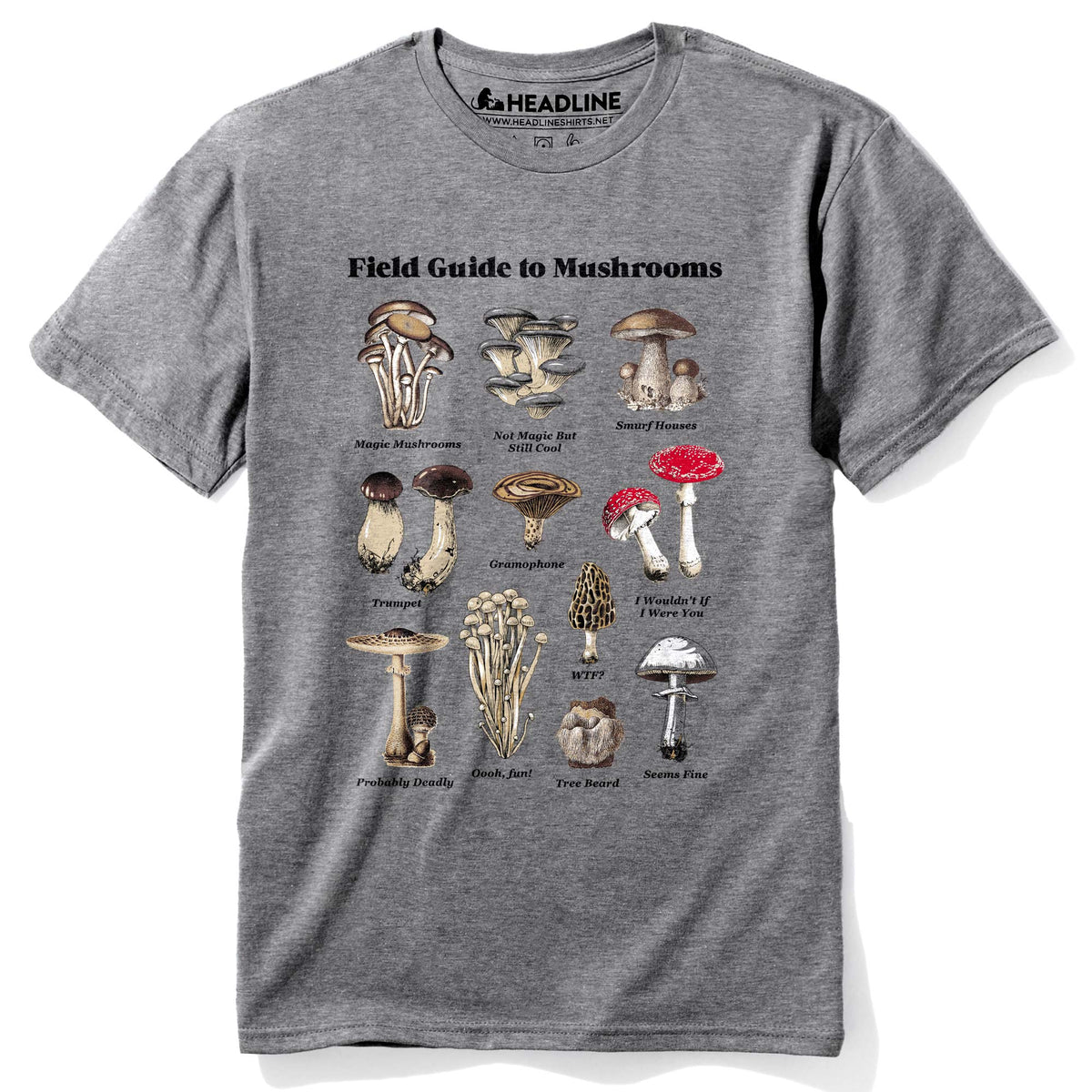 Men&#39;s Field Guide To Magic Mushrooms Vintage Graphic T-Shirt | Cool Botany Chart Tee | Solid Threads