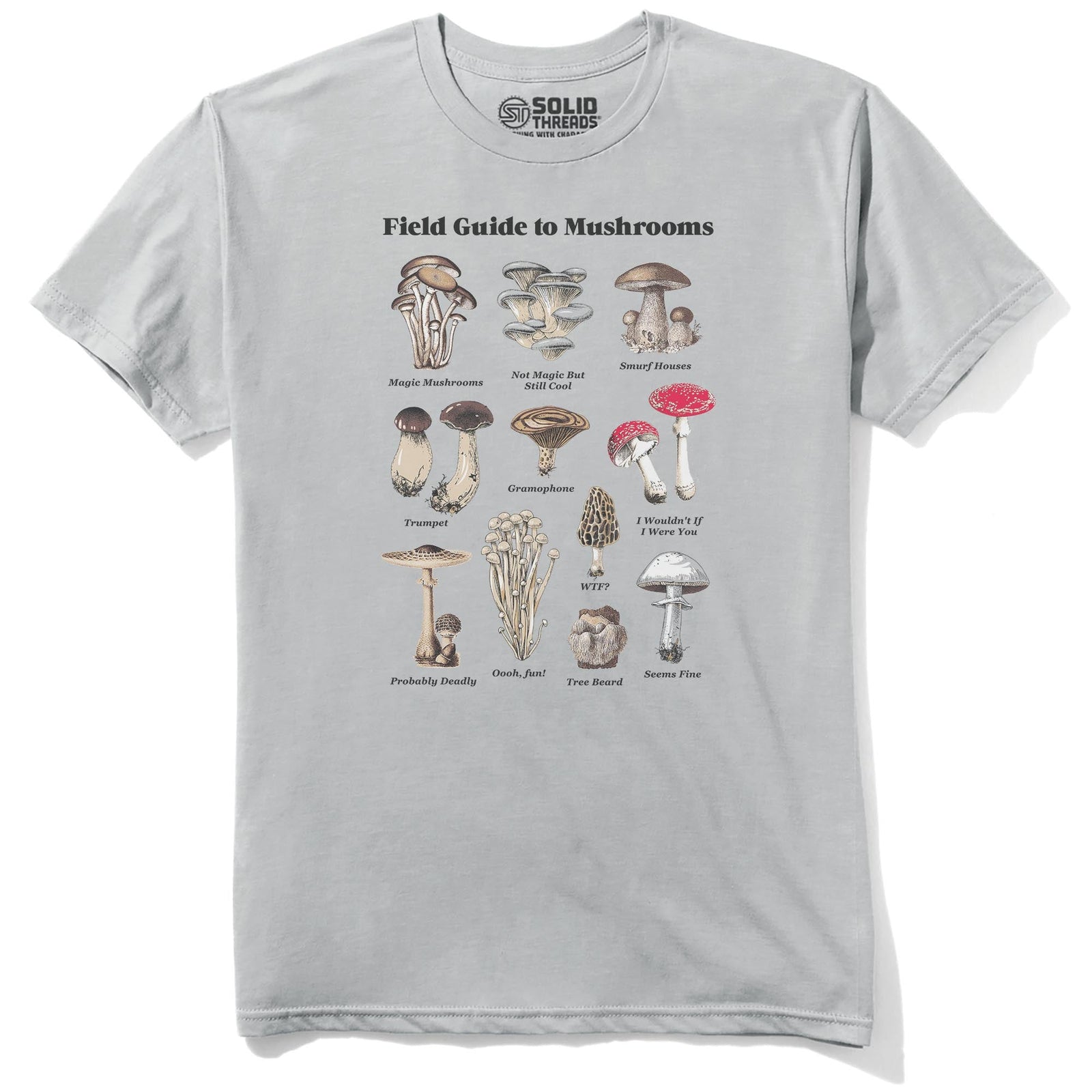 Field Guide To Mushrooms Vintage Staple T-shirt in Silver - Front View