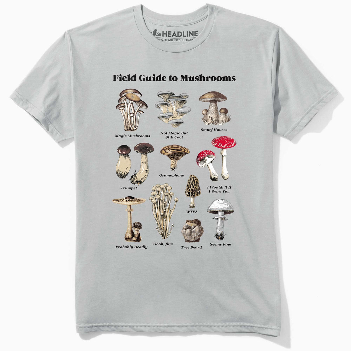 Men&#39;s Field Guide To Magic Mushrooms Vintage Graphic T-Shirt | Cool Botany Chart Tee | Solid Threads