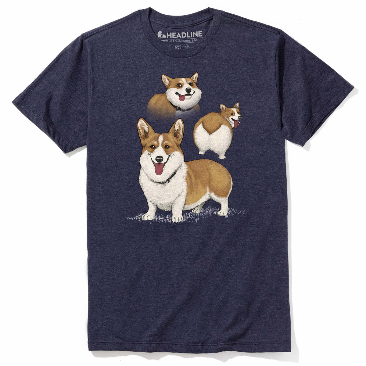 Men&#39;s Corgi Butt Collage Funny Animal Graphic T-Shirt | Vintage Derpy Dog Meme Tee | Solid Threads