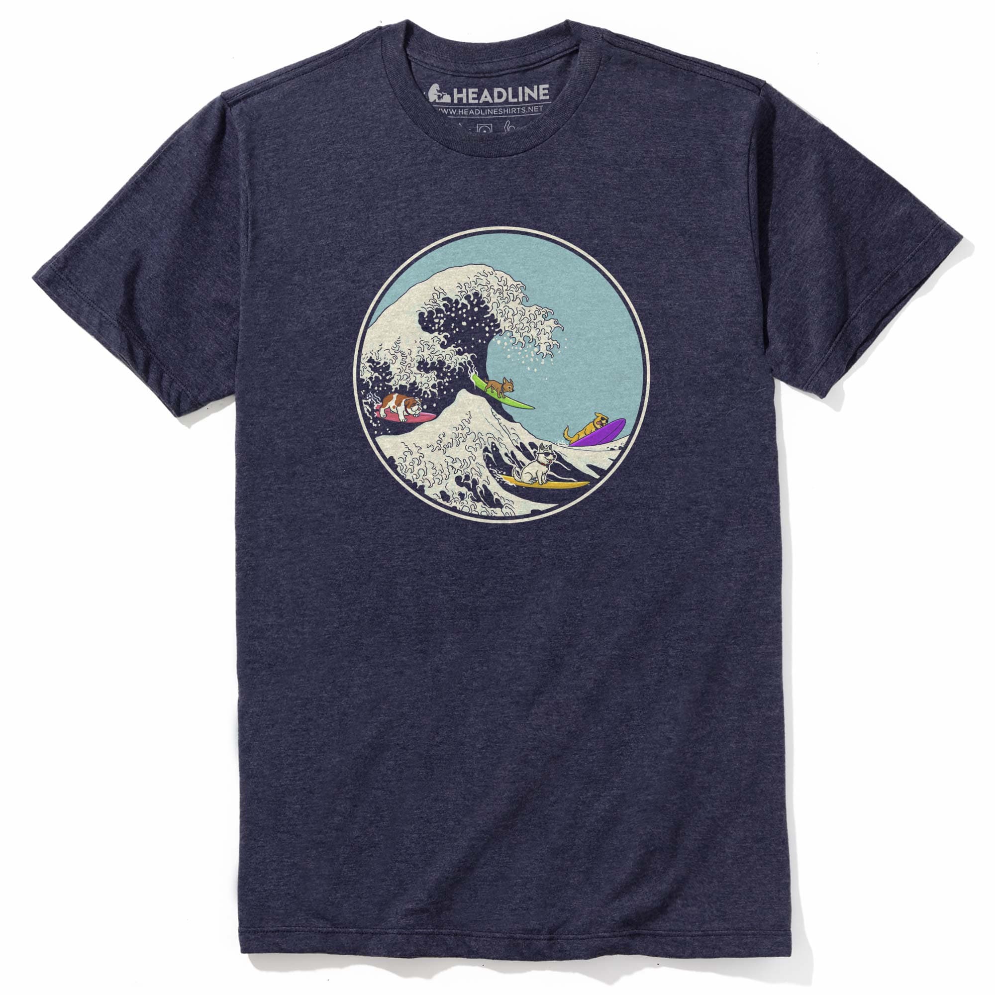 Dogs Ridin' The Wave Designer Graphic T-Shirt | Cool Surfing Beach