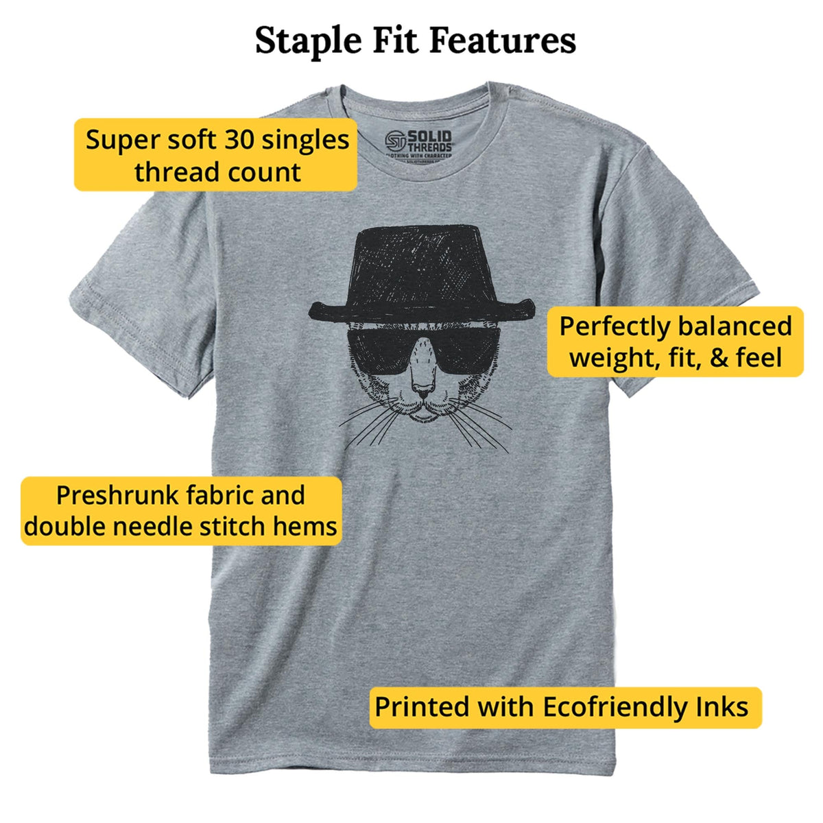 Catsenberg Funny Staple T-shirt in Ash Heather - Fit Attributes