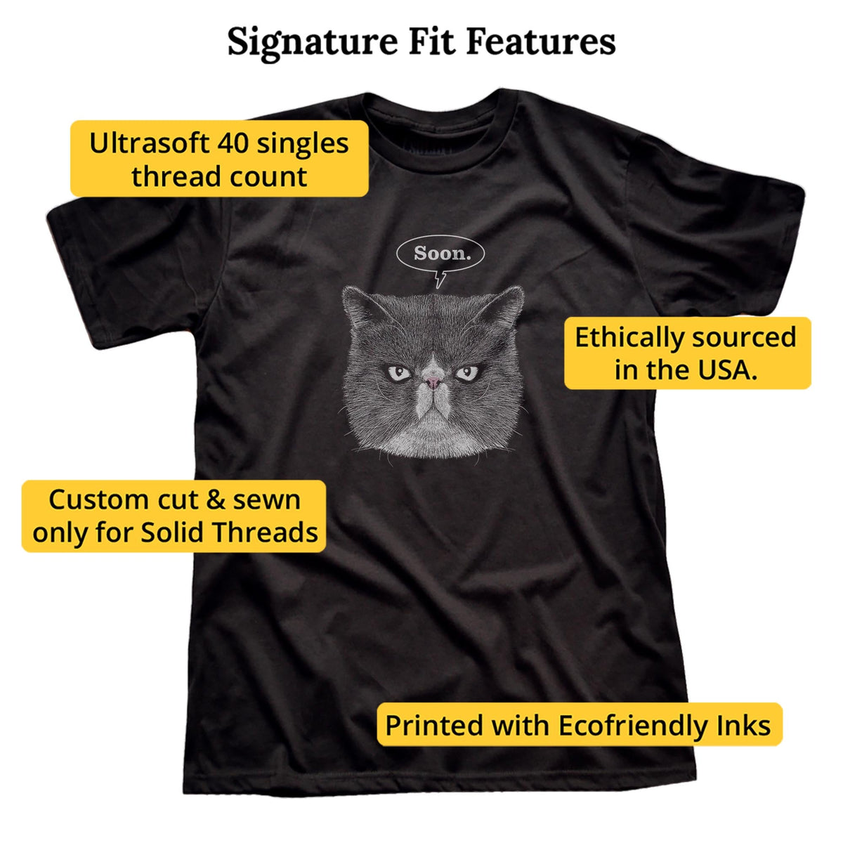 Evil Cat Funny Signature T-shirt in Black - Fit Attributes