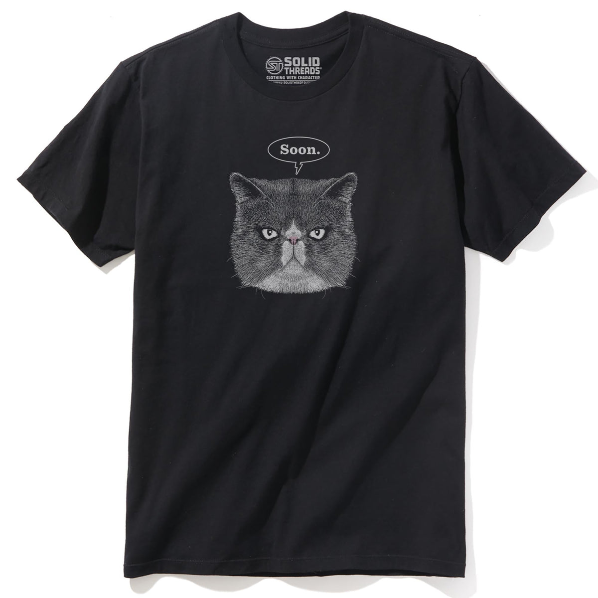 Evil Cat Funny Staple T-shirt in Black - Front View