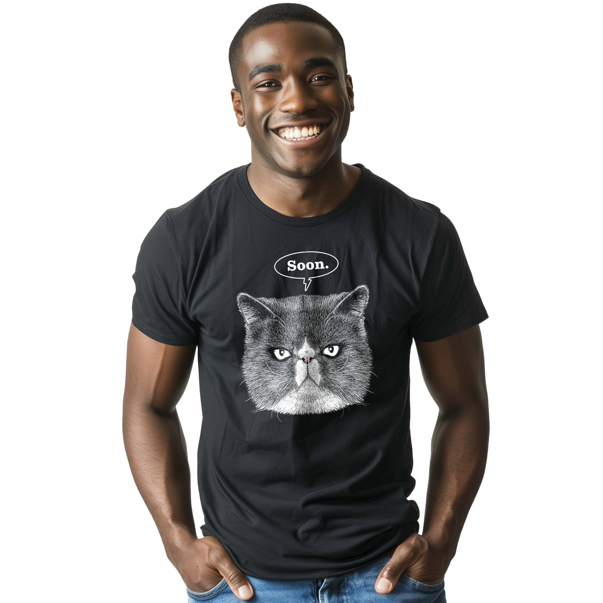 Men's Evil Cat Funny Graphic T-Shirt | Cool Soon   Tee On Model | Solid Threads