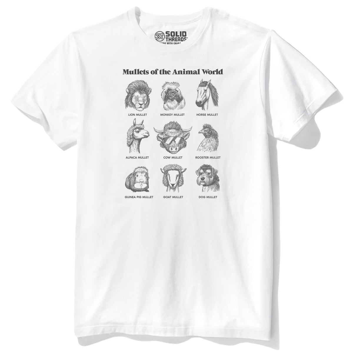 Mullets Of The Animal World Funny Staple T-shirt in White - Front View