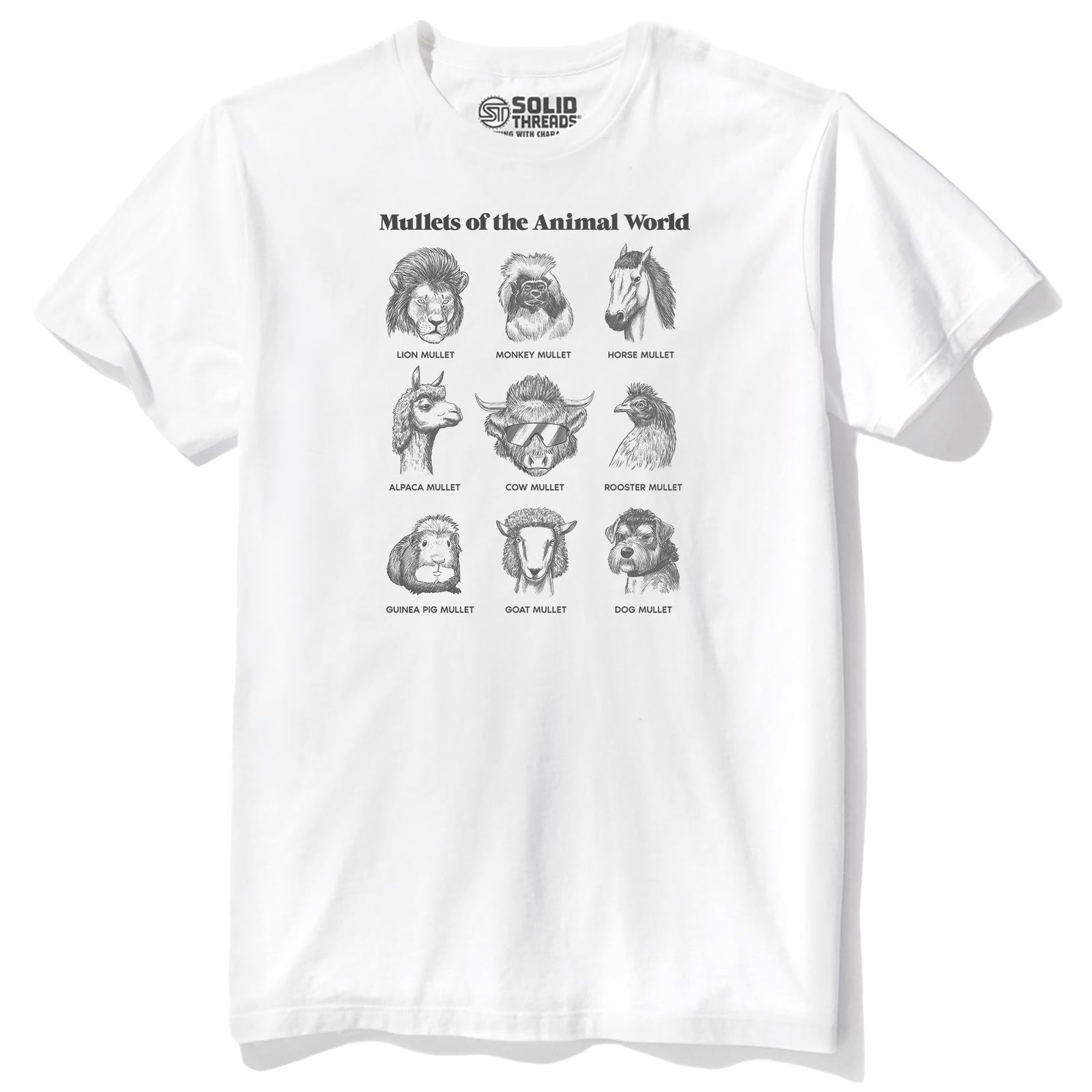 Mullets Of The Animal World Funny Staple T-shirt in White - Front View
