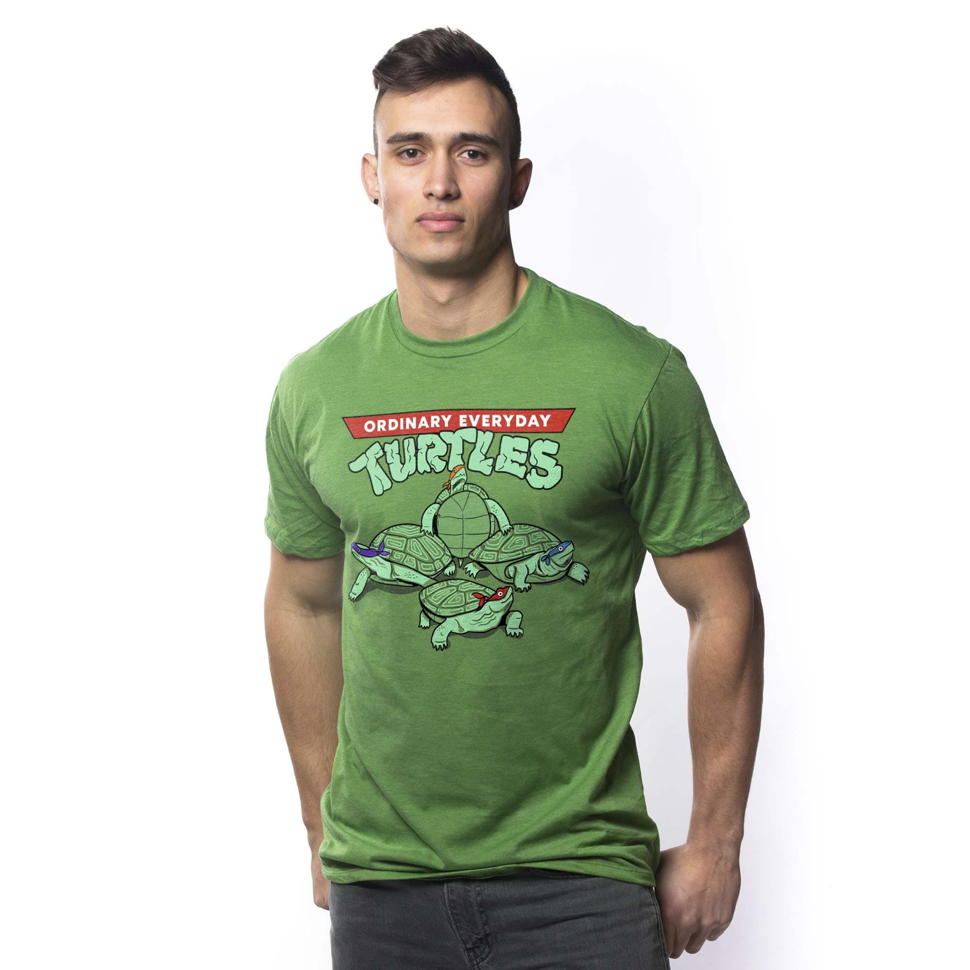 Men's Ordinary Everyday TMNT Retri Graphic T-Shirt | Funny 80s Cartoon Tee On Model | Solid Threads