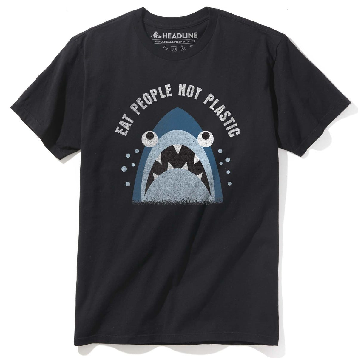 Men&#39;s Eat People Not Plastic Cool Graphic T-Shirt | Funny Shark Environmentalist  Tee | Solid Threads