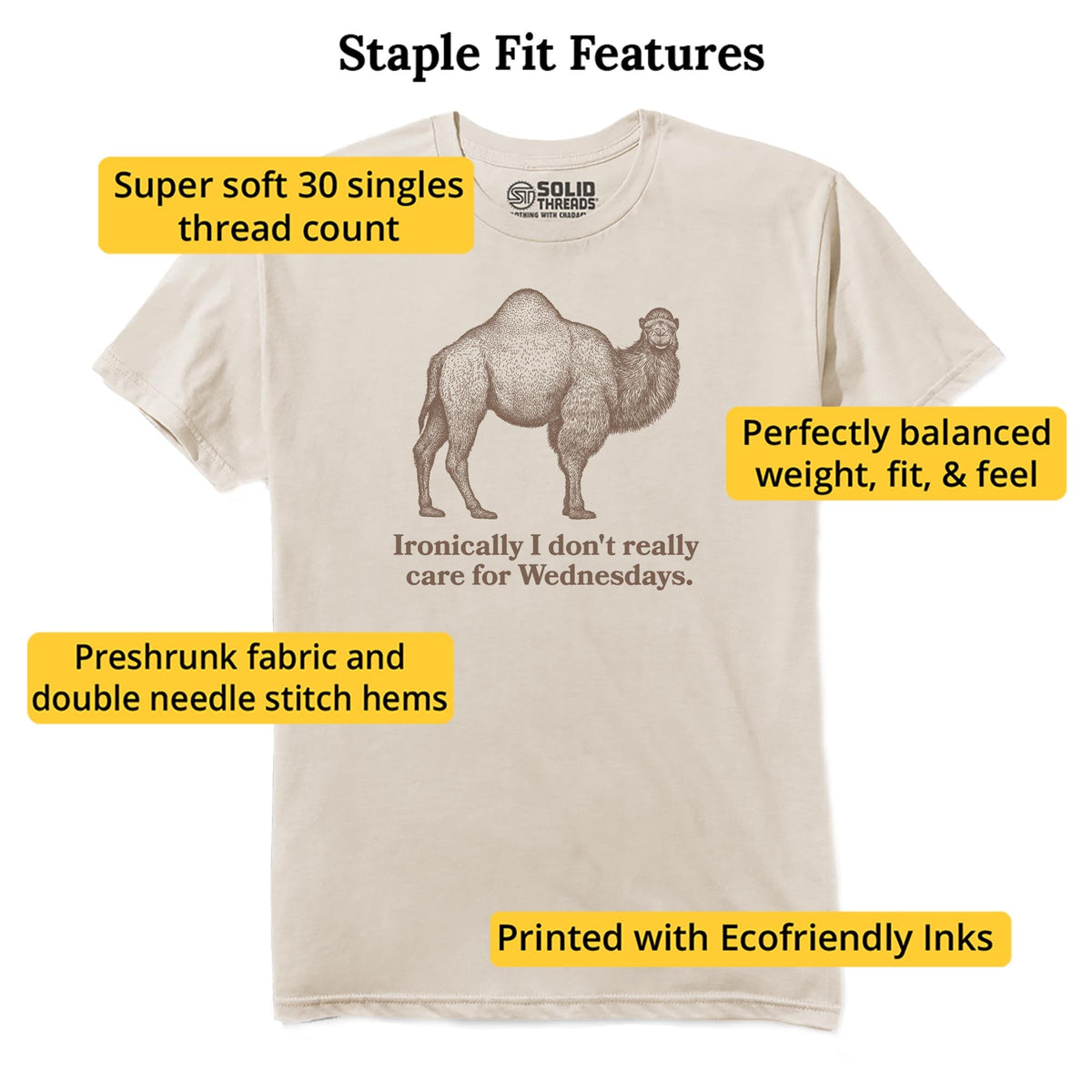 Ironic Camel Funny Staple T-shirt in Natural - Fit Attributes