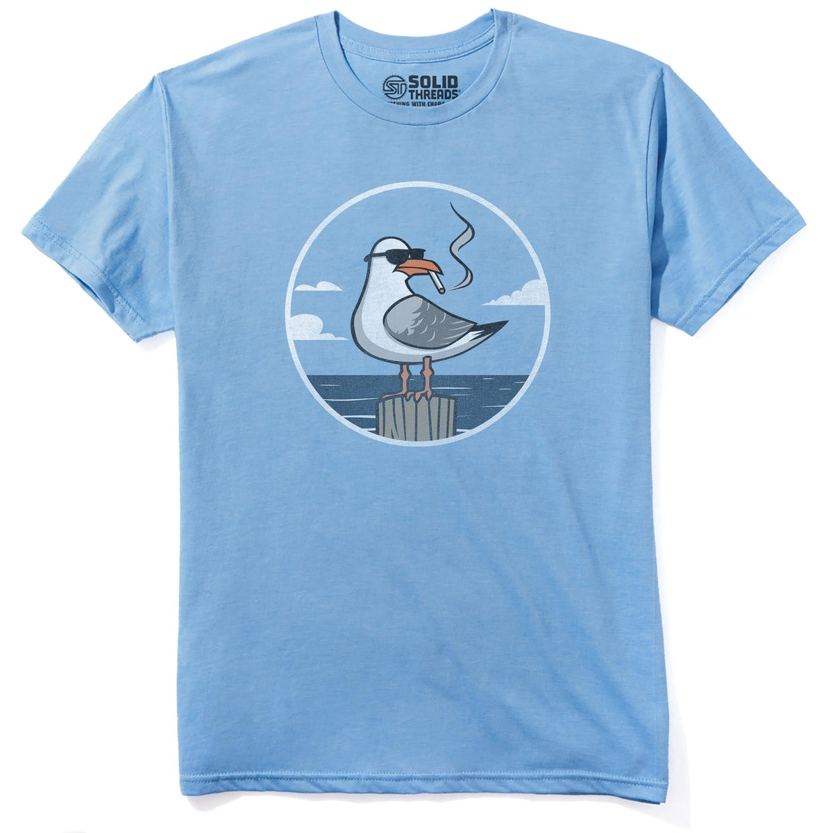 Bad Seagull Designer Staple T-shirt in Light Blue Heather - Front View