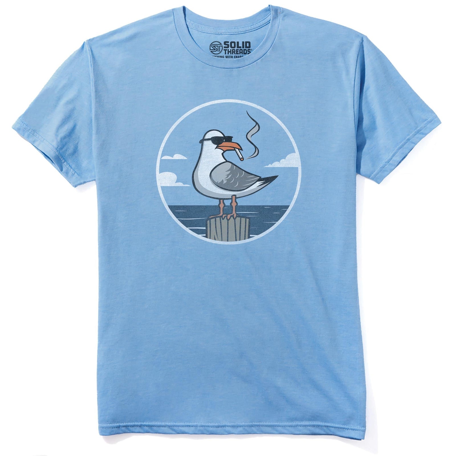 Bad Seagull Designer Staple T-shirt in Light Blue Heather - Front View