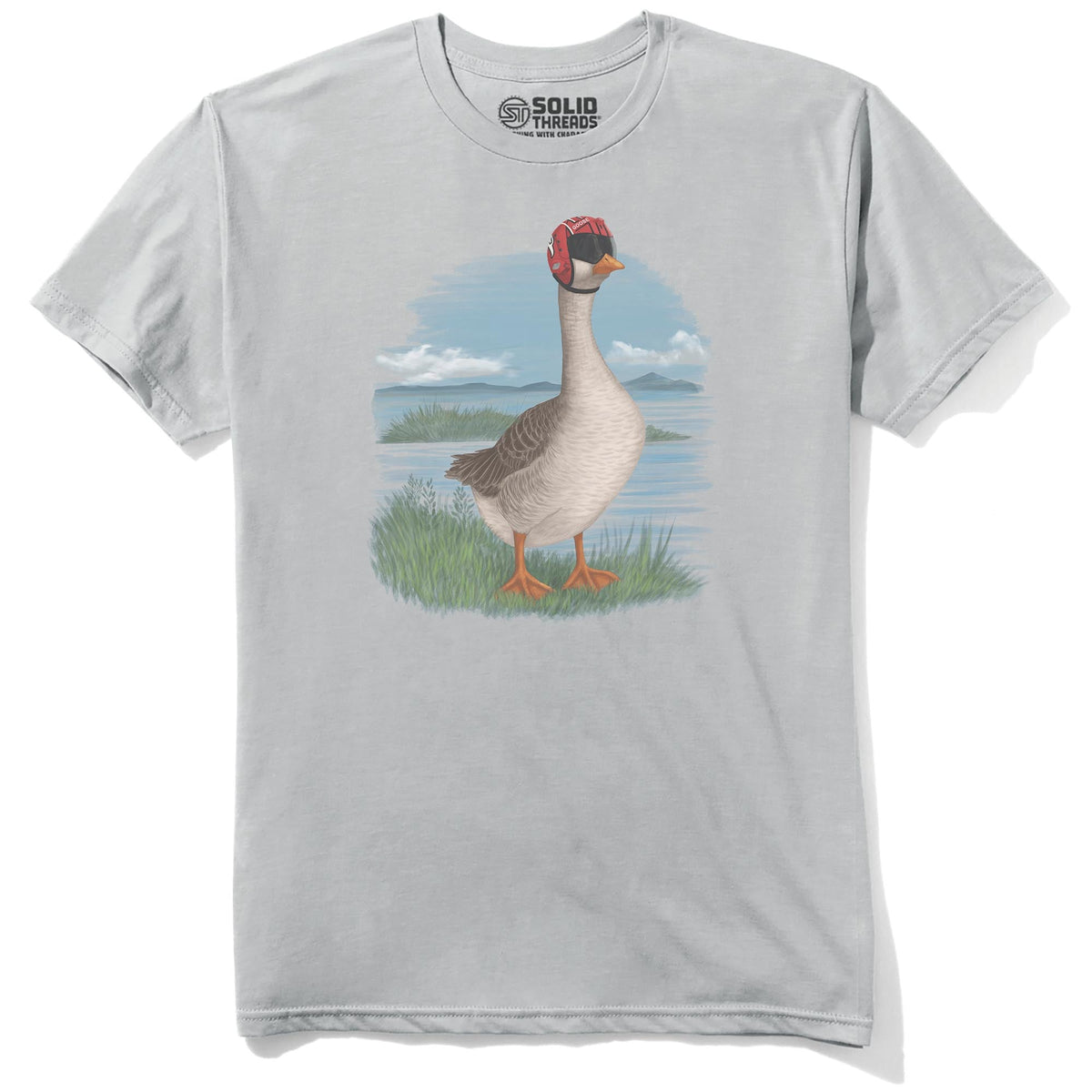 Goose Funny Staple T-shirt in Silver - Front View