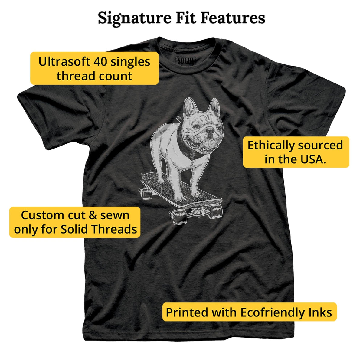 Frenchie Skateboarding Cool Signature T-shirt in Dark Charcoal - Fit Attributes