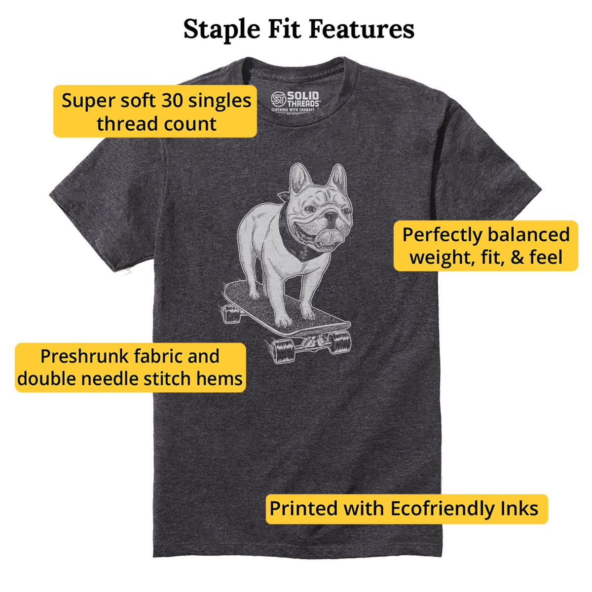 Frenchie Skateboarding Cool Staple T-shirt in Charcoal Heather - Fit Attributes