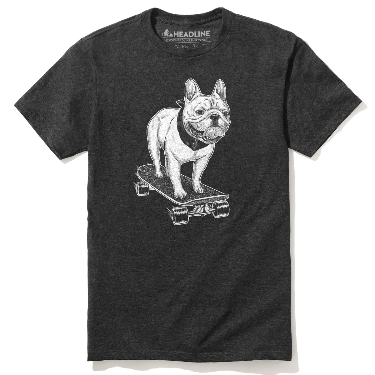 Men&#39;s Frenchie Skateboarding Cool Hipster Graphic T-Shirt | Funny French Bulldog Tee | Solid Threads