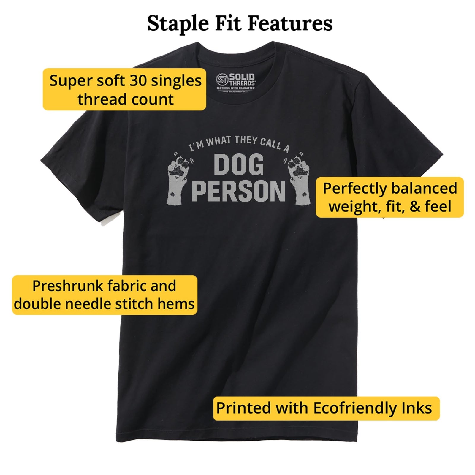 Dog Paw Air Quotes Funny Staple T-shirt in Black - Fit Attributes