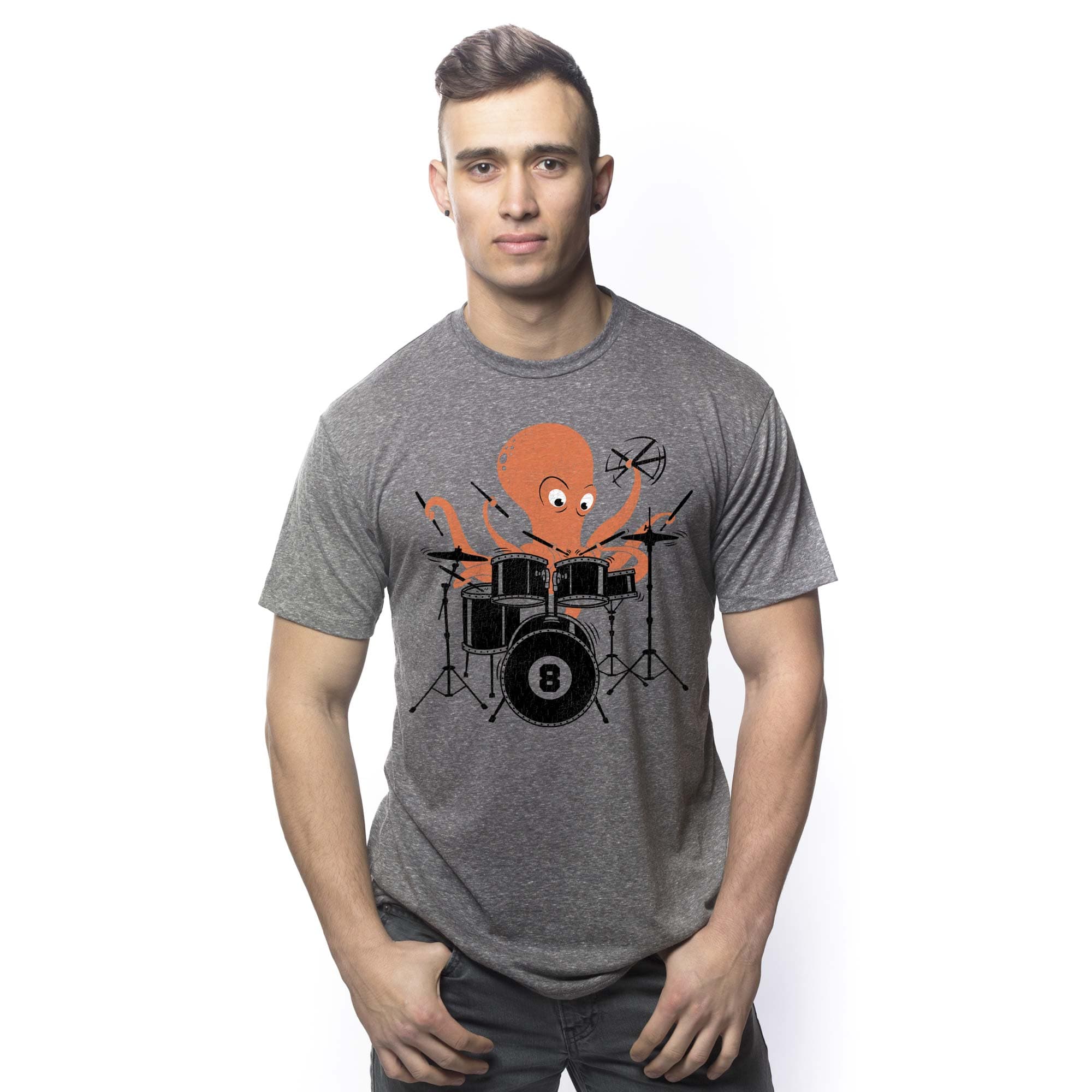 Men's Octopus Drummer Cool Graphic T-Shirt | Designer Rock Music  Tee | Solid Threads