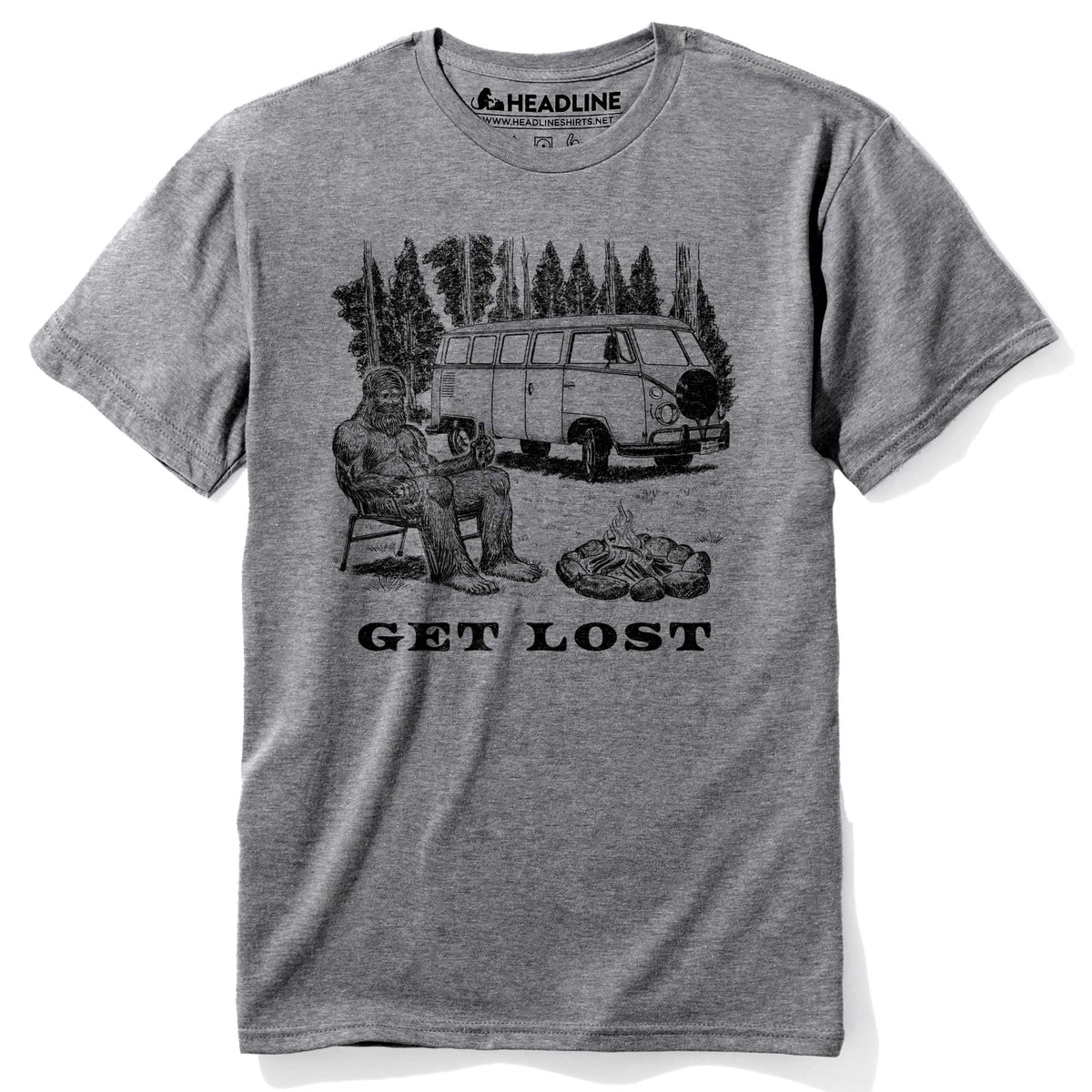 Men&#39;s Get Lost Funny Graphic T-Shirt | Vintage Bigfoot Camping  Tee | Solid Threads