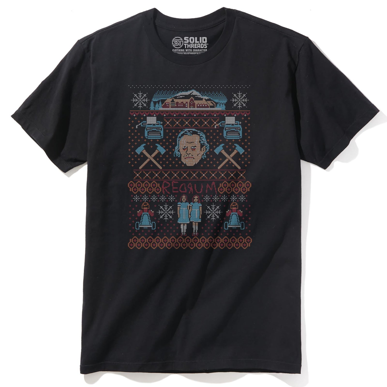 A Very Redrum Christmas Cool Staple T-shirt in Black - Front View