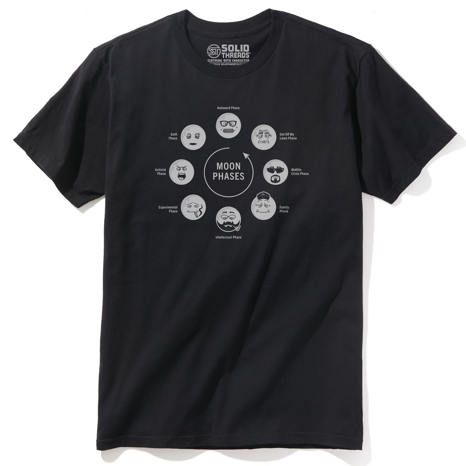 Moon Phases Funny Staple T-shirt in Black - Front View