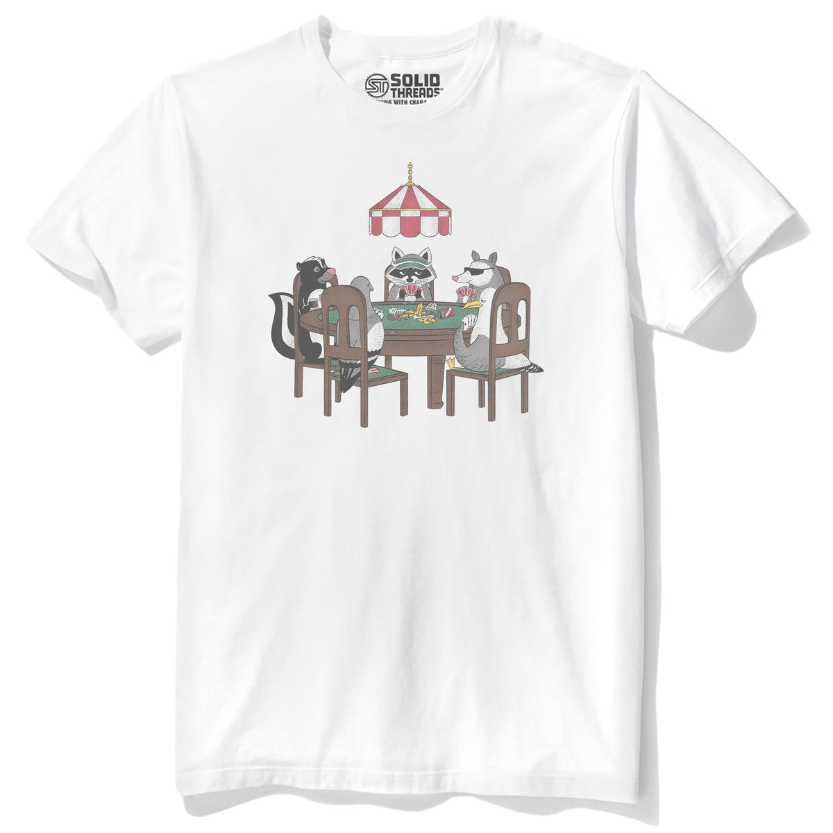 Trash Animal Poker Funny Staple T-shirt in White - Front View