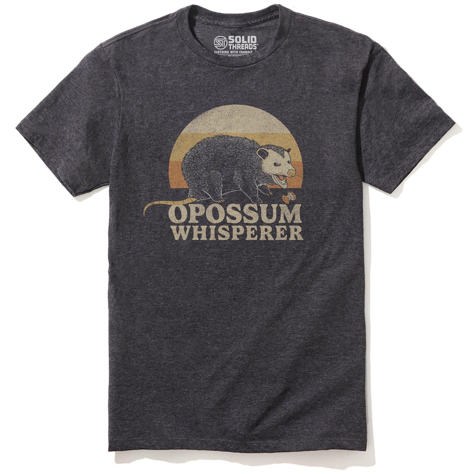 Opossum Whisperer Funny Staple T-shirt in Charcoal Heather - Front View