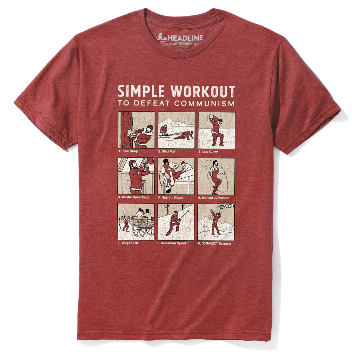 Men&#39;s Simple Workout To Defeat Communism Designer Graphic T-Shirt | Cool Rocky Parody  Tee | Solid Threads