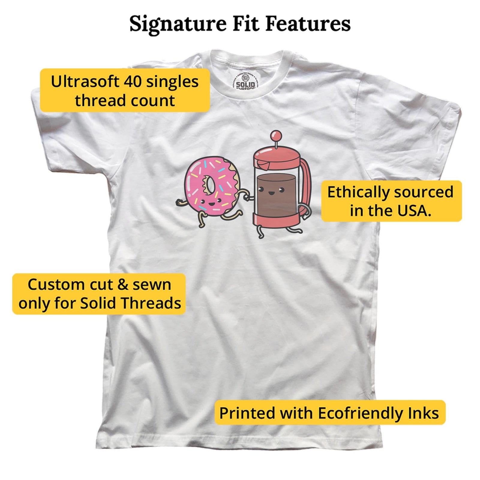 Coffee & Donut Soul Mates Designer Signature T-shirt in White - Fit Attributes