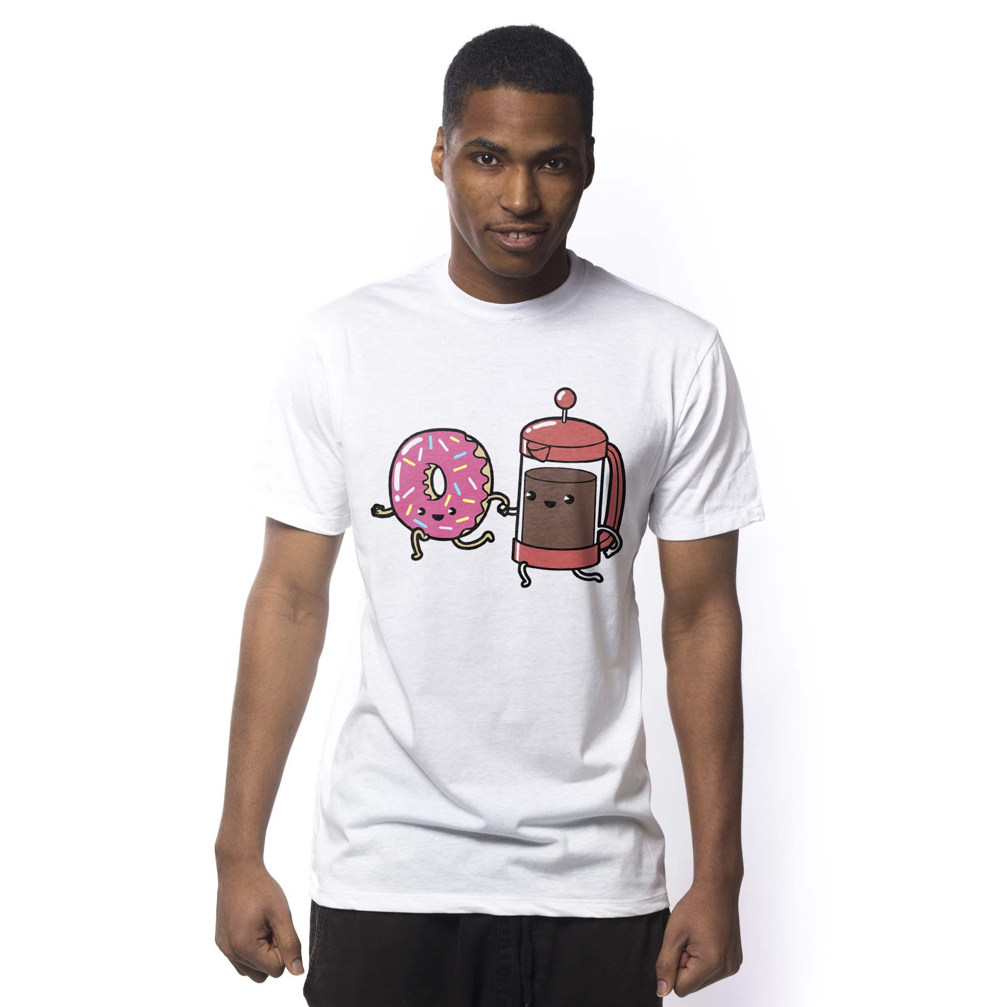 Men's Coffee & Donut Soulmates Graphic T-Shirt | Funny Sprinkles French Tee On Model | Solid Threads