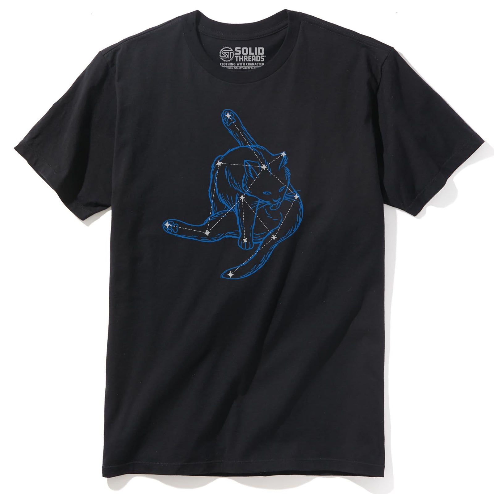 Felinius Lickus Constellation Funny Staple T-shirt in Black - Front View
