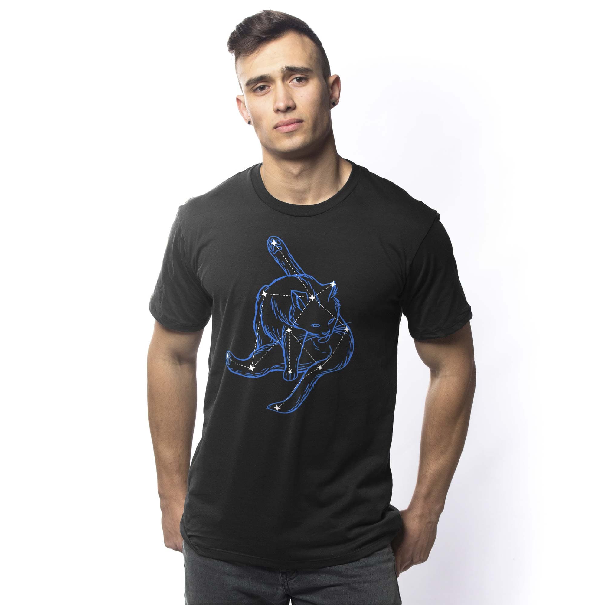 Men's Felinius Lickus Constellation Funny Graphic T-Shirt | Cool Zodiac Tee On Model | Solid Threads