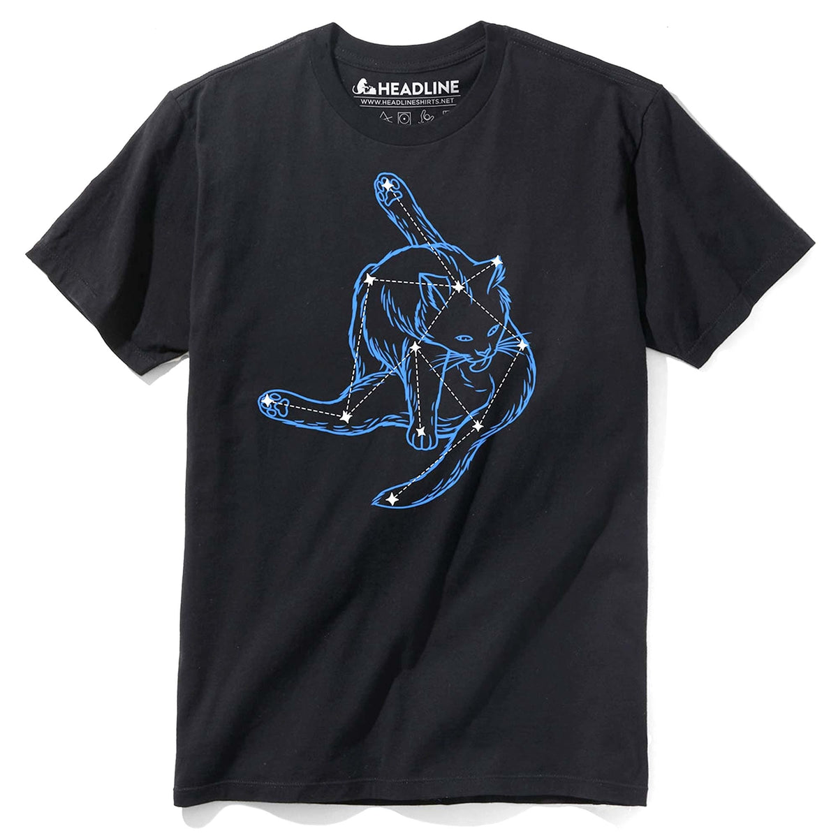 Men&#39;s Felinius Lickus Constellation Funny Graphic T-Shirt | Cool Cat Zodiac Tee | Solid Threads