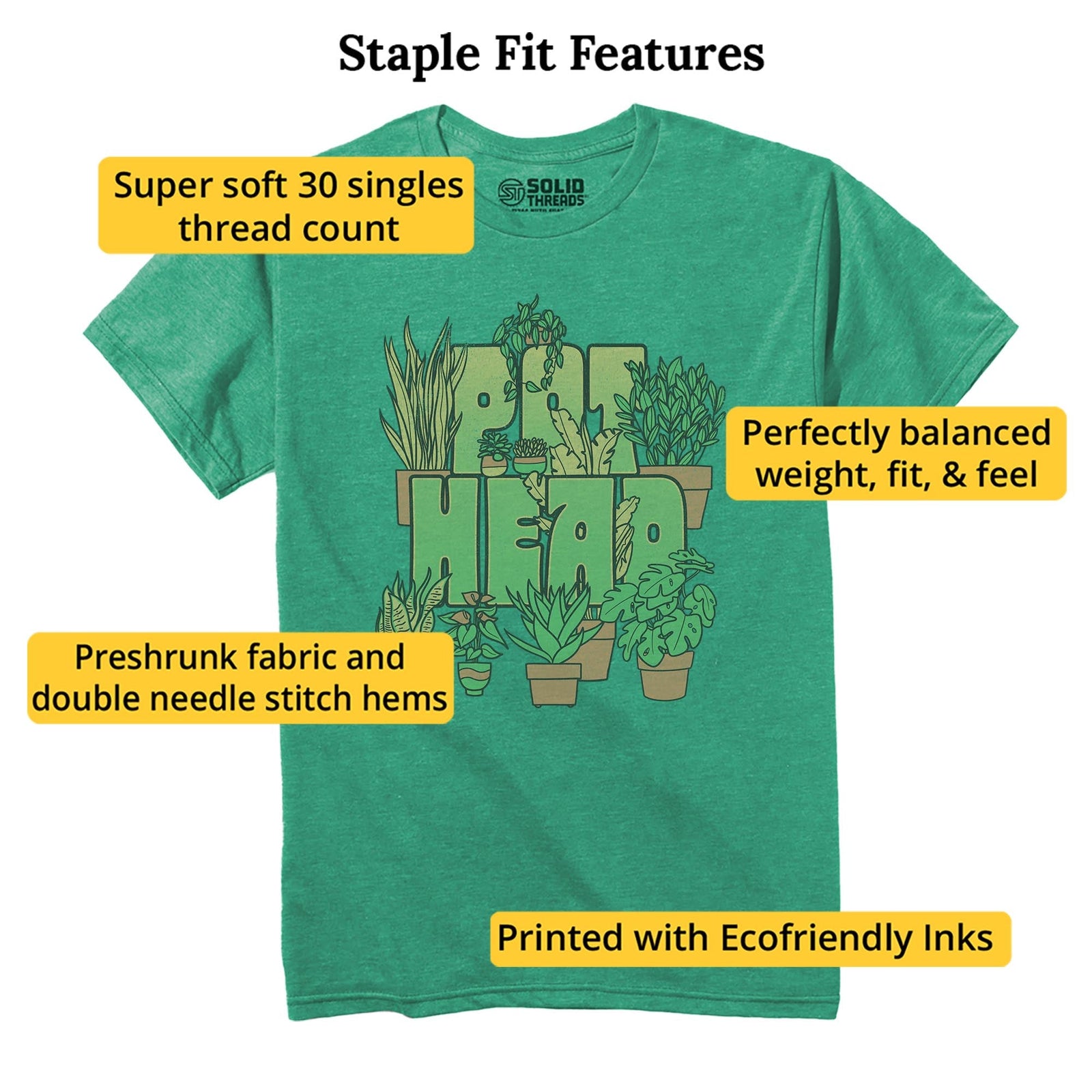 Pot Head Vintage Staple T-shirt in Kelly Heather - Fit Attributes
