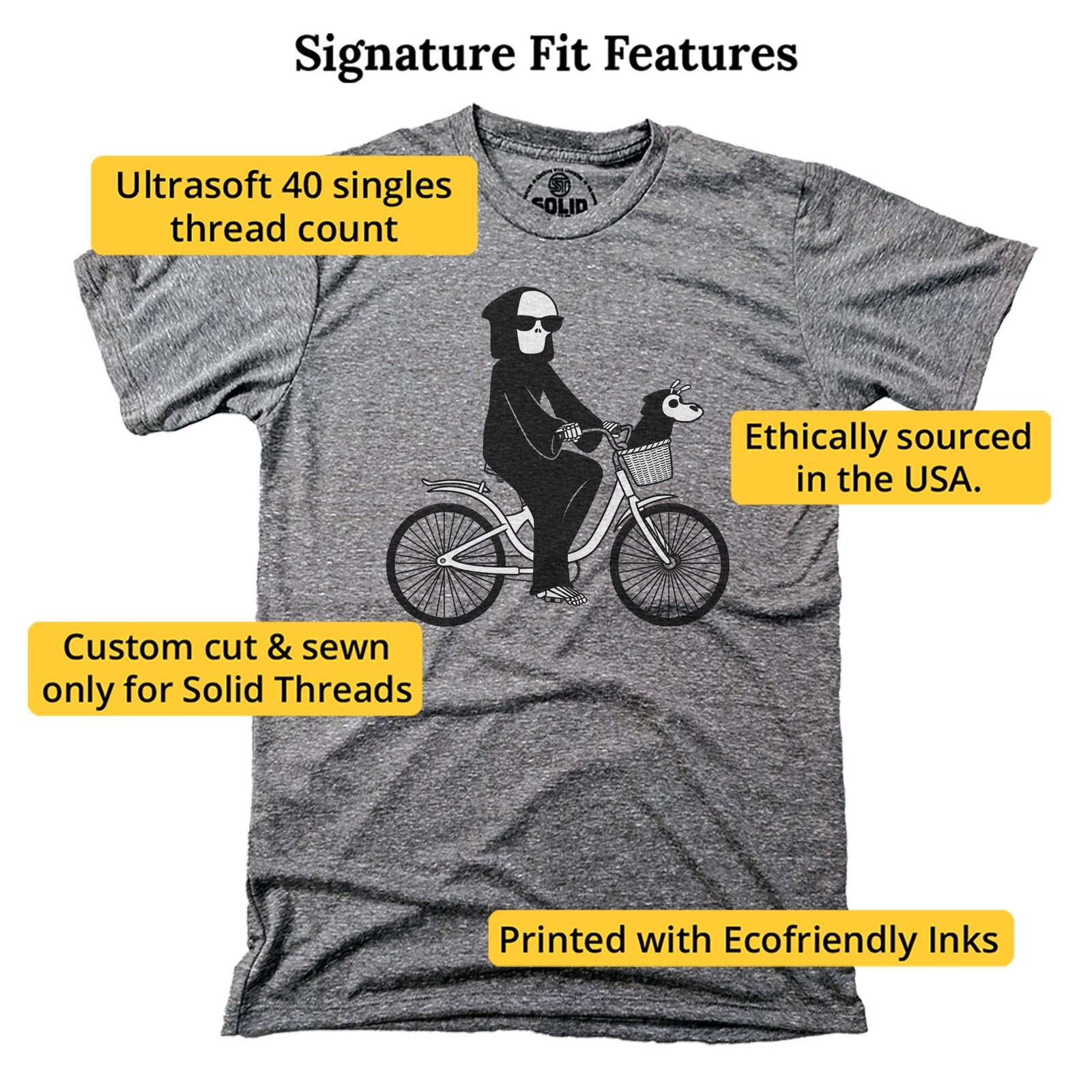 Not So Grim Reaper Designer Signature T-shirt in Triblend Grey - Fit Attributes