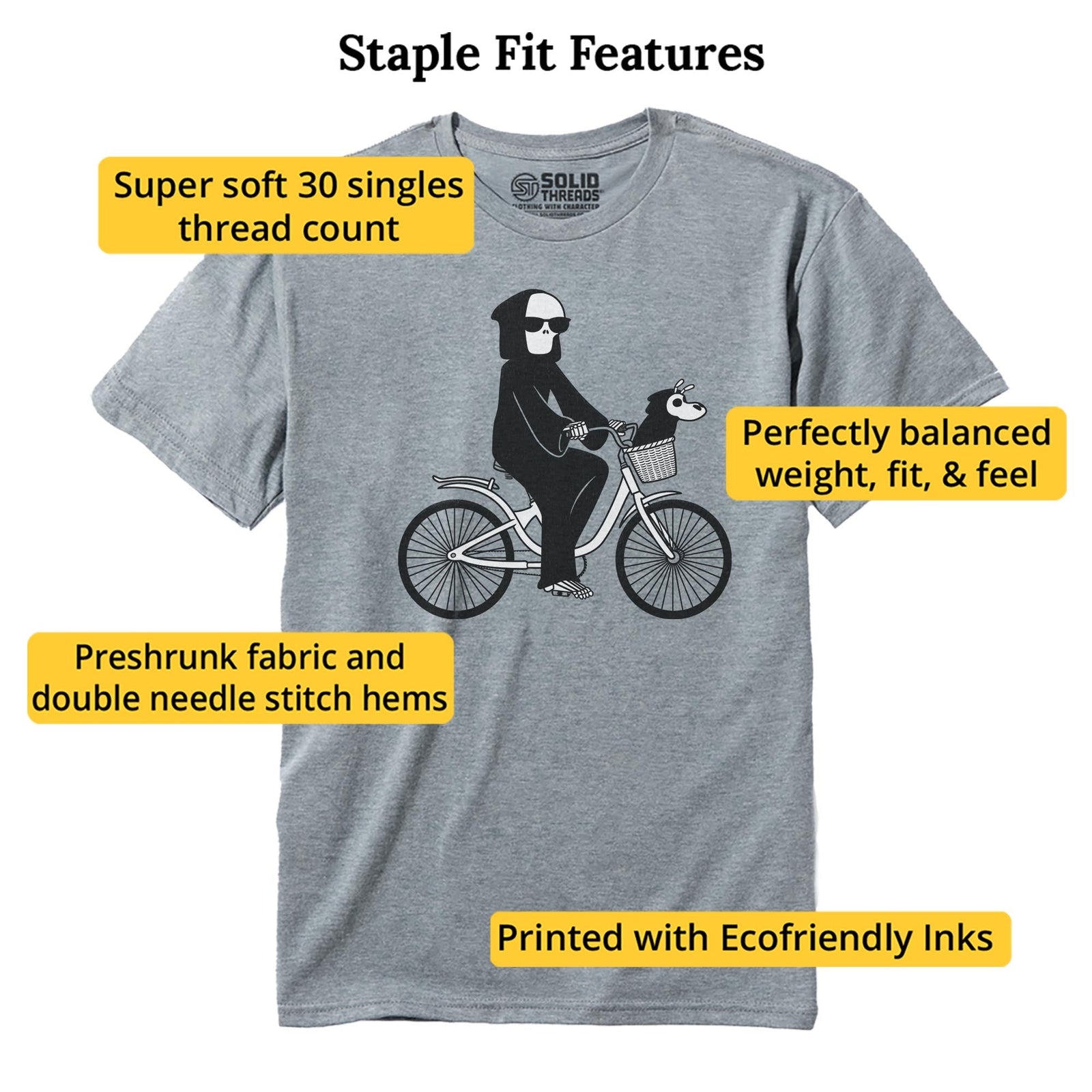 Not So Grim Reaper Designer Staple T-shirt in Ash Heather - Fit Attributes