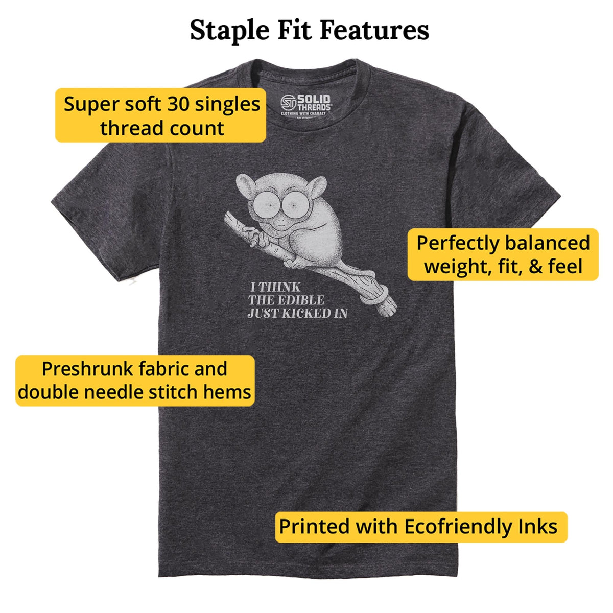 I Think The Edible Just Kicked In Funny Staple T-shirt in Charcoal Heather - Fit Attributes