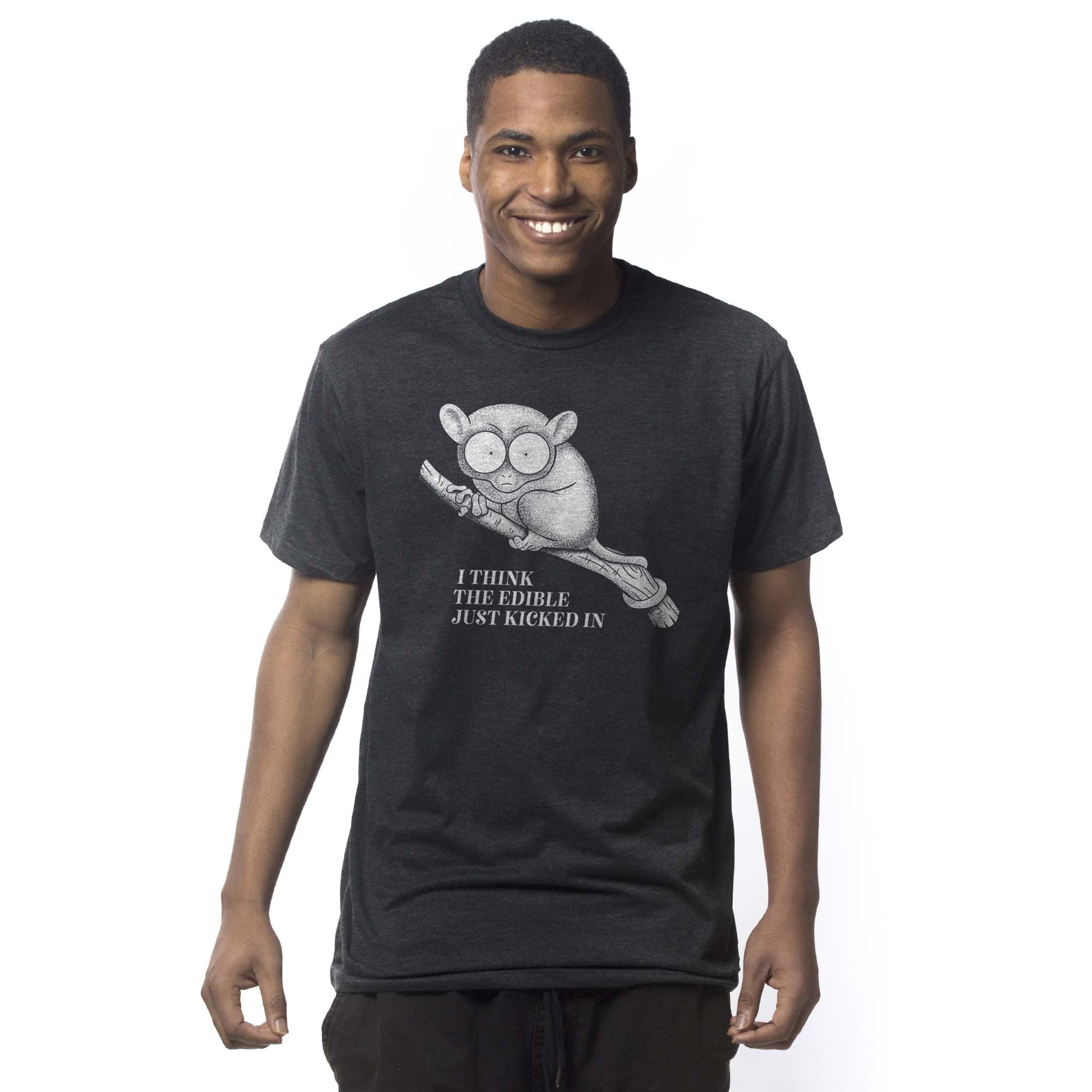 Men's Think The Edible Just Kicked In Funny Graphic T-Shirt | Cool Tarsier Eyes Tee | Solid Threads