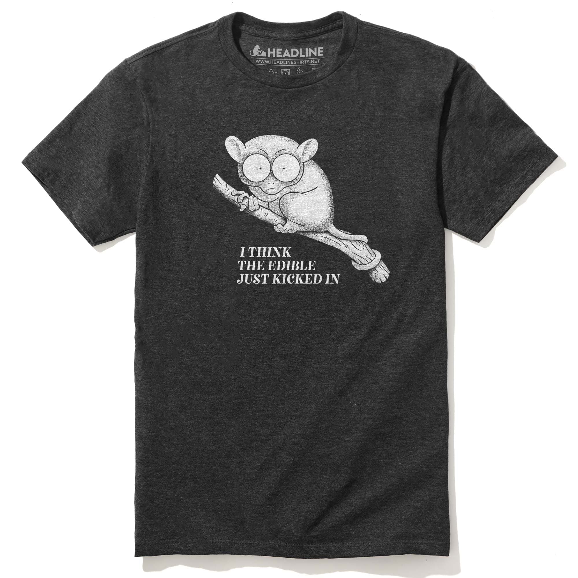 Men's Think The Edible Just Kicked In Funny Graphic T-Shirt | Cool Tarsier Eyes Tee | Solid Threads