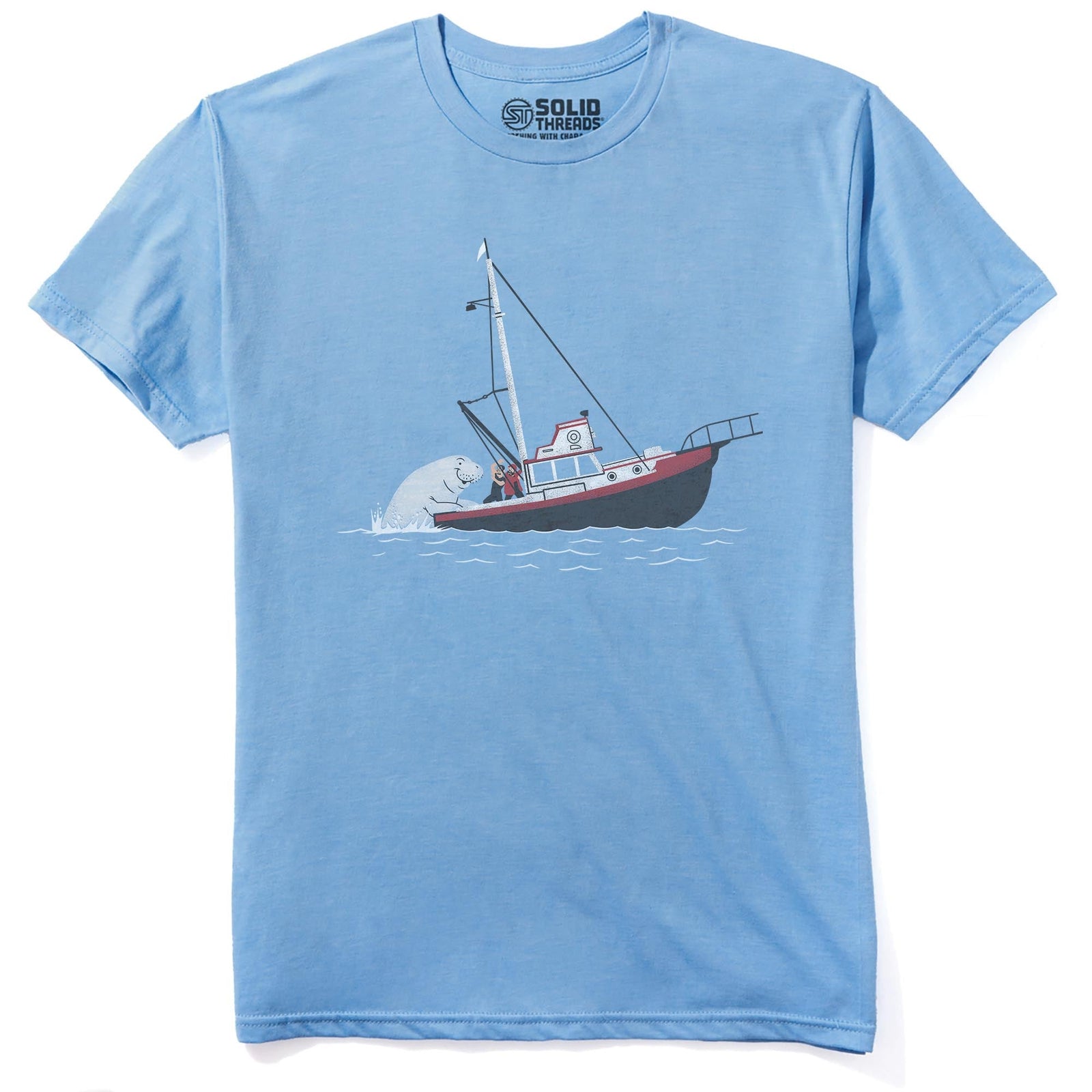 Not Exactly Jaws Designer Staple T-shirt in Light Blue Heather - Front View