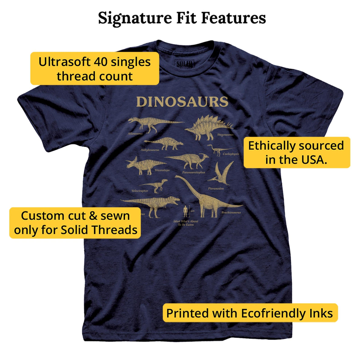 Dinosaurs & Idiot Funny Signature T-shirt in Navy - Fit Attributes