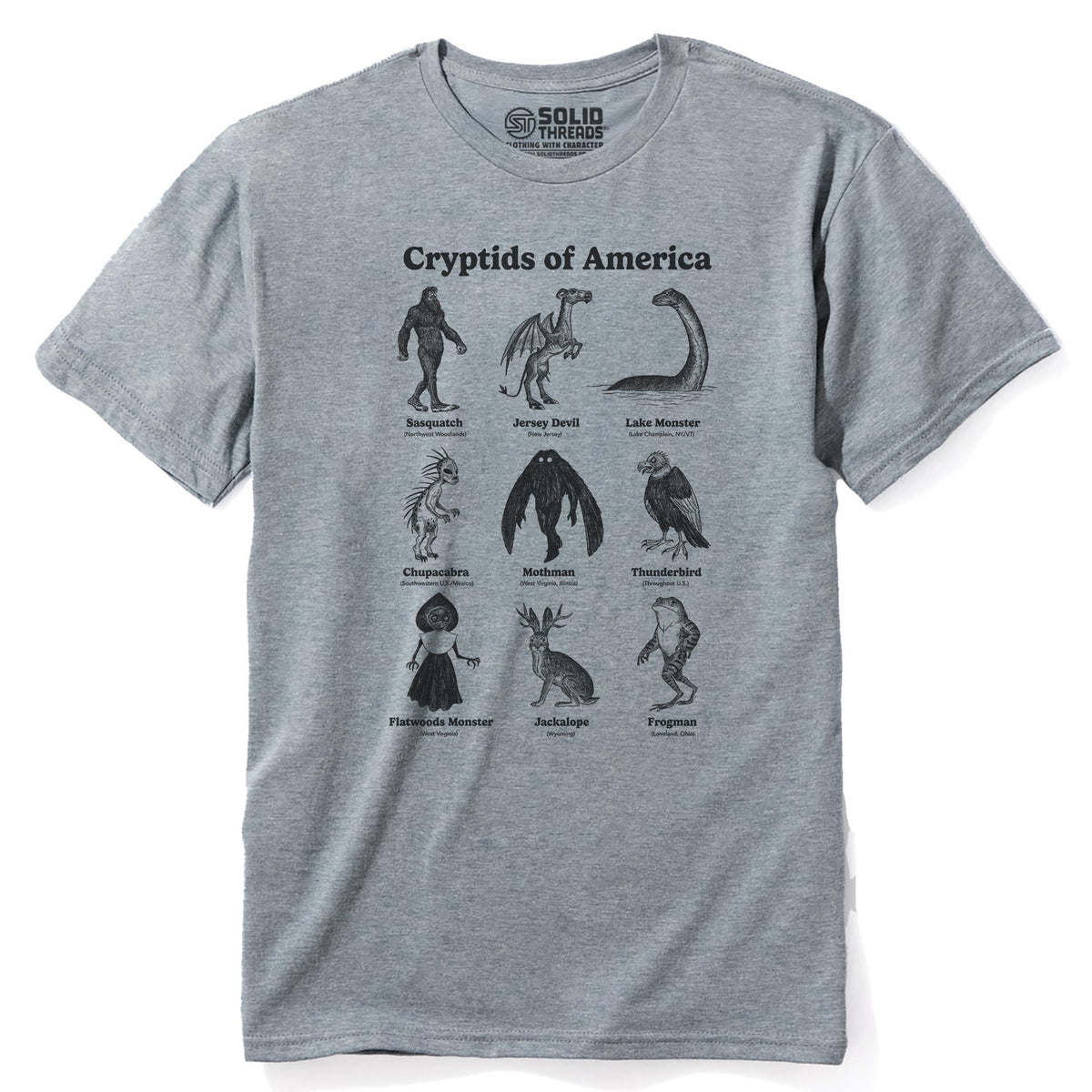 Cryptids Of America Cool Staple T-shirt in Ash Heather - Front View