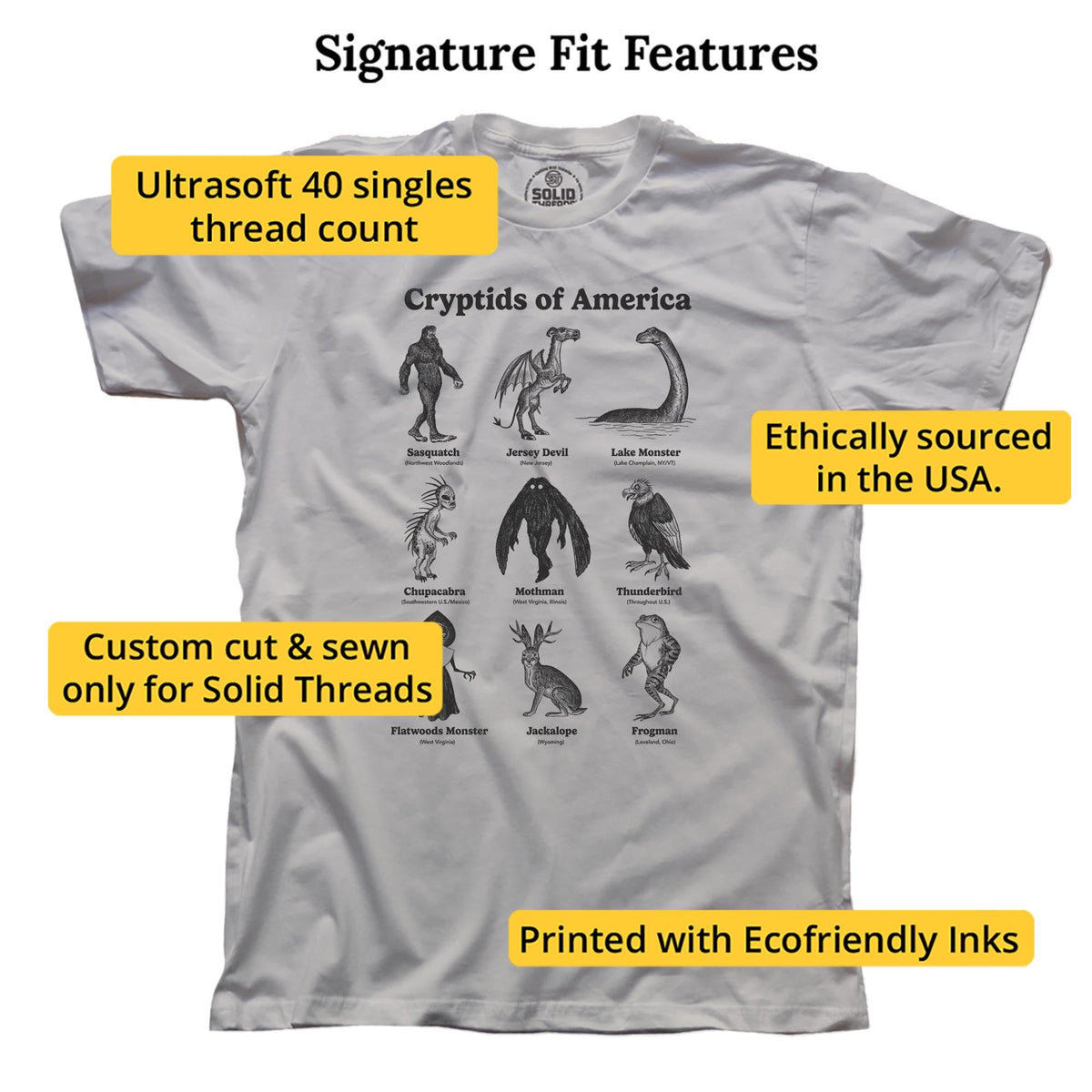 Cryptids Of America Cool Signature T-shirt in Silver - Fit Attributes