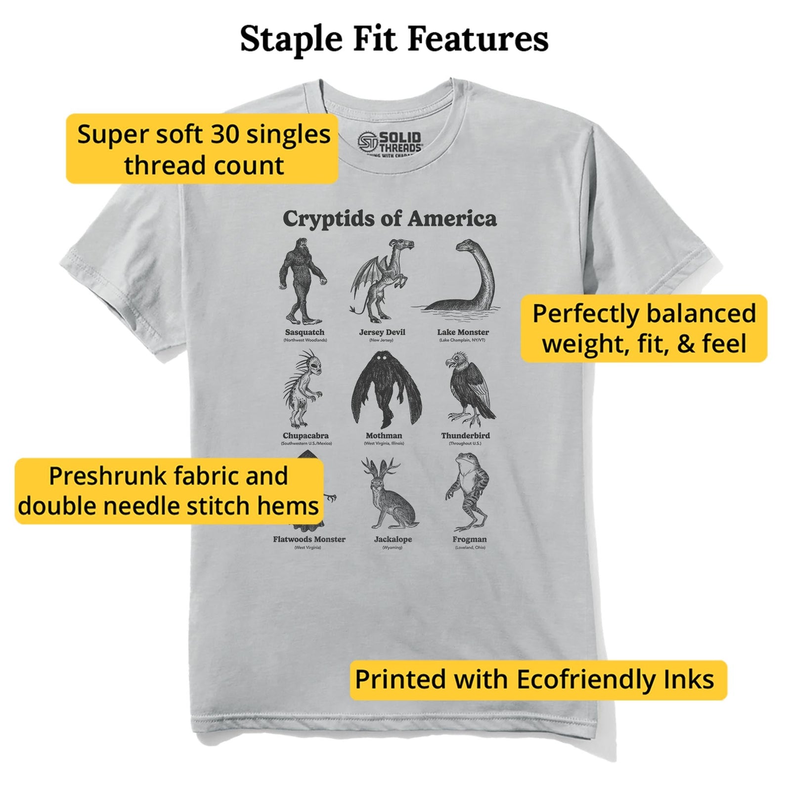 Cryptids Of America Cool Staple T-shirt in Silver - Fit Attributes