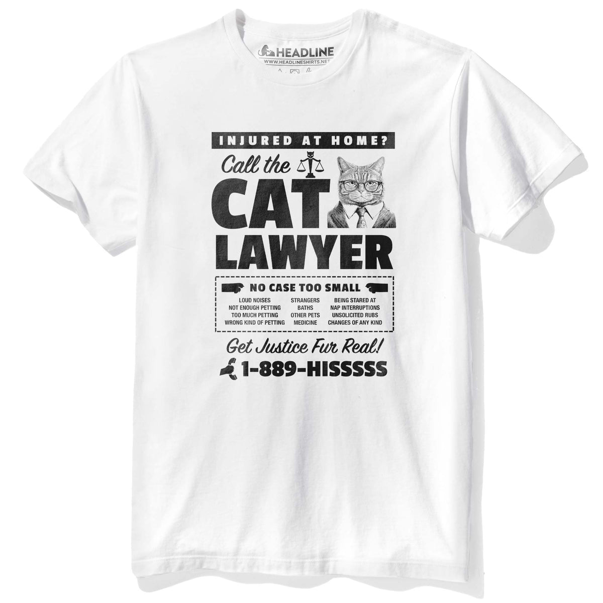 Men&#39;s Cat Lawyer Funny Graphic T-Shirt | Vintage Advertisement Suit Glasses Tee | Solid Threads
